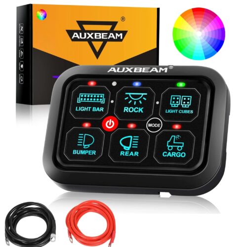 RGB Series 6/8/12 Gang LED Switch Panel,Off Road Light Controller - 6 Gang Panel Version / 1-Sided Outlet / Switch Panel+7FT Electric Wire
