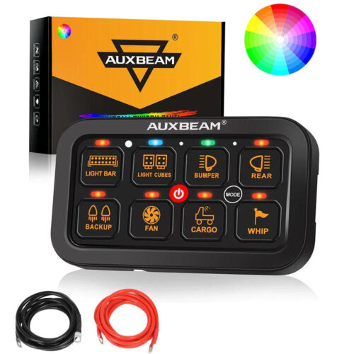RGB Series 6/8/12 Gang LED Switch Panel,Off Road Light Controller - 8 Gang Panel Version / 1-Sided Outlet / Switch Panel+7FT Electric Wire