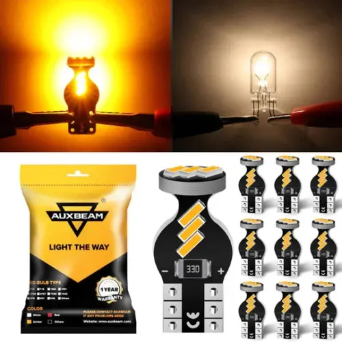 GX Series 2005-2010 Ford F-250 Super Duty LED Headlight Bulbs with Halogen Headlamps H13 High & Low Beam Bundle - T10 Front Side Market Light Amber