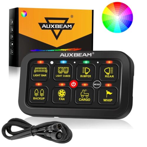 RGB Series 6/8/12 Gang LED Switch Panel,Off Road Light Controller - 8 Gang Panel Version / 2-Sided Outlet / Switch Panel Set +3.94FT Extension Cable