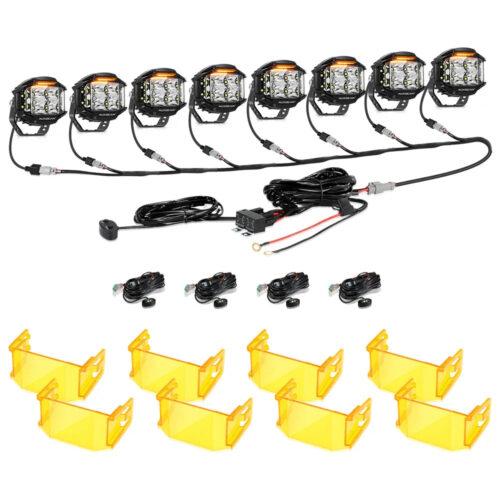 V-MAX Series | 4 Inch 92W 8960LM Spot Beam Side Shooter LED Round Pod Lights with Amber DRL - 8Pcs Pod Lights+Additional 8-Pod Power Harness / With Amber Covers
