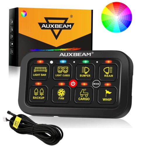 RGB Series 6/8/12 Gang LED Switch Panel,Off Road Light Controller - 8 Gang Panel Version / 2-Sided Outlet / Switch Panel Set +20FT Extension Cable