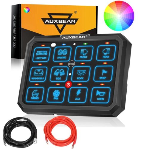 RGB Series 6/8/12 Gang LED Switch Panel,Off Road Light Controller - 12 Gang Panel Version / 2-Sided Outlet / Switch Panel+7FT Electric Wire