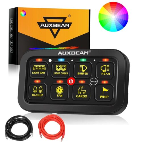 RGB Series 6/8/12 Gang LED Switch Panel,Off Road Light Controller - 8 Gang Panel Version / 2-Sided Outlet / Switch Panel+7FT Electric Wire