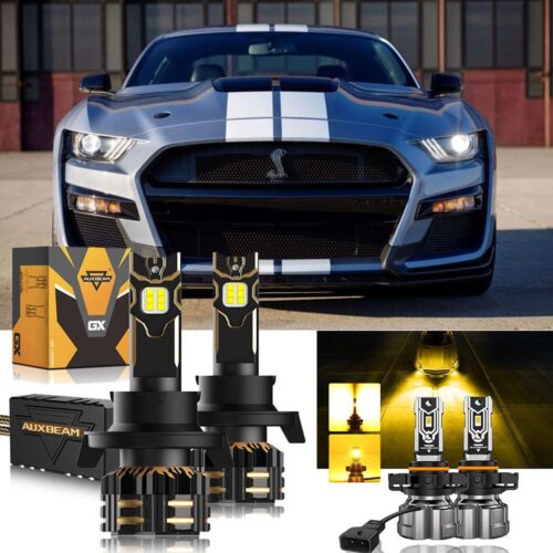 For 2007-2012 Ford Mustang Shelby GT500 H13 LED Headlight Bulbs -  High & Low Beam + Fog Light 3000K Yellow
