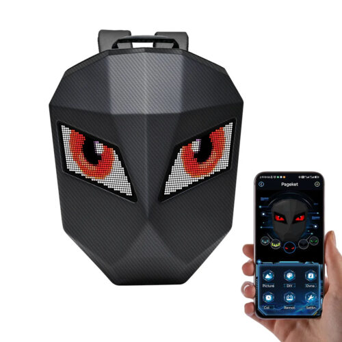 Smart LED Motorcycle Backpack  – DIY Display, Waterproof, Fits Helmet - Carbon Fiber Texture