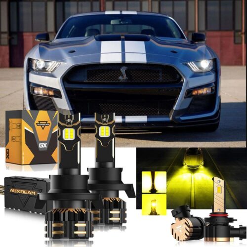 For 2005-2007 Ford Mustang GT H13 LED Headlight Bulbs - High & Low Beam + Fog Light 3000K Yellow