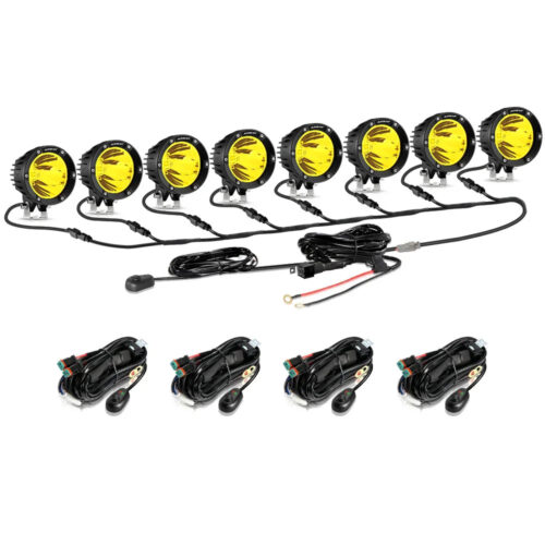 C4 Series | 4 Inch 100W Spot Round LED Pods Amber LED Driving Lights - 8Pcs Pod Lights+Additional 8-Pod Power Harness / Without Covers