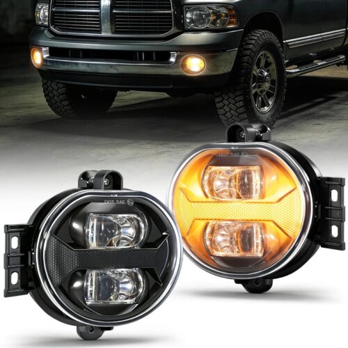 (2pcs/set) 70W Black LED Fog Lights with Amber DRL for Dodge Ram 1500 2002-2008/Dodge Ram 2500 3500 2003-2009/Durango 2004-2006