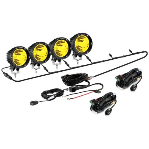 C4 Series | 4 Inch 100W Spot Round LED Pods Amber LED Driving Lights - 4Pcs Pod Lights+Additional 6-Pod Power Harness / Without Covers