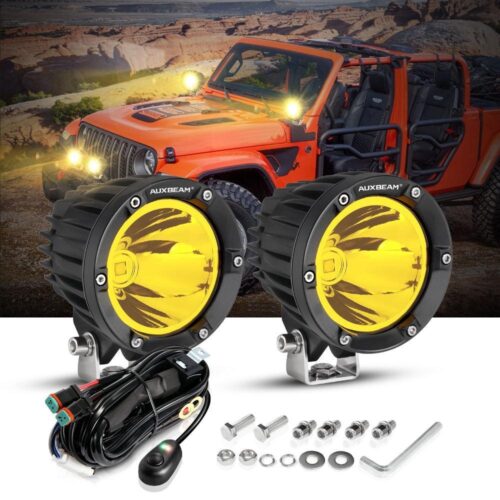 C4 Series | 4 Inch 100W Spot Round LED Pods Amber LED Driving Lights - 2Pcs Pod Lights / Without Covers