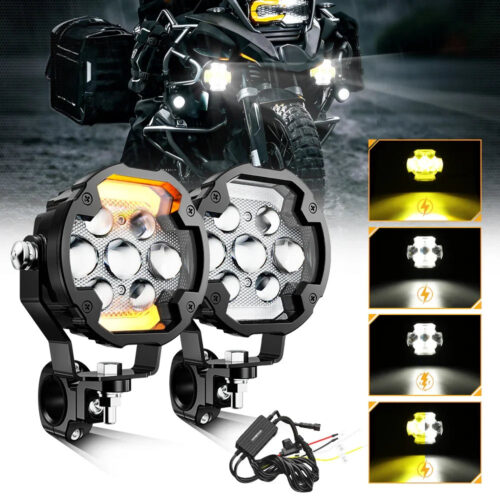 4.2 Inch Motorcycle Auxiliary LED Spotlight, 72W AX7 Series Dual Color Switchback Driving Fog Light with 3+4 Modes For Motorcycle Jeep SUV ATV Truck | 2PCS/Set