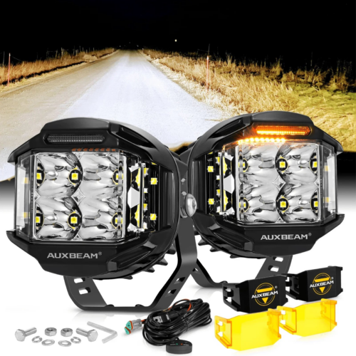 V-MAX Series | 4 Inch 92W 8960LM Spot Beam Side Shooter LED Round Pod Lights with Amber DRL - 2Pcs Pod Light / With Black Covers+Amber Covers