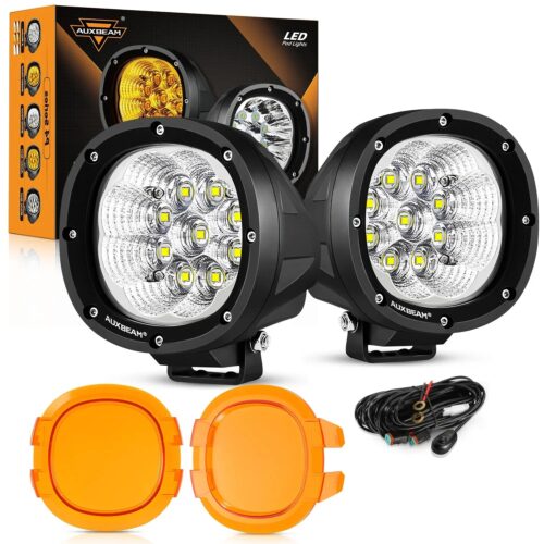 P4 Series | 4 Inch 90W 9000LM Round LED Driving Lights Flood White Pod Lights - 2Pcs Pod Lights / Dark Amber Covers