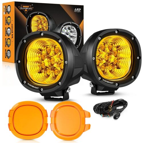 P4 Series | 4 Inch 90W 9000LM Round LED Driving Lights Flood Amber Pod Lights - 2Pcs Pod Lights / Dark Amber Covers