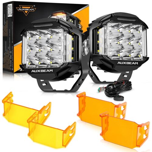 V-MAX Series | 5 Inch 168W 16440LM Spot Beam Side Shooter LED Round Pod Lights with Amber DRL - 2Pcs Pod Light / With Dark Amber Covers + Amber Covers