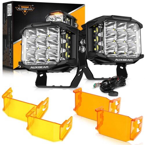 V-MAX Series | 5 Inch 168W 16440LM Spot Beam Side Shooter LED Square Pod Lights with Amber DRL - 2Pcs Pod Light / With Dark Amber Covers + Amber Covers