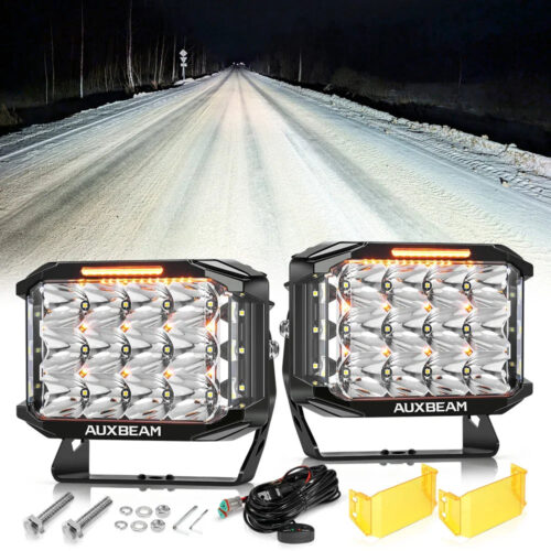V-MAX Series 4/5/7 Inch Spot Beam Side Shooter LED Pod Lights with Amber DRL - 7 Inch & Rectangular / 2Pcs Pod Light / With Amber Covers