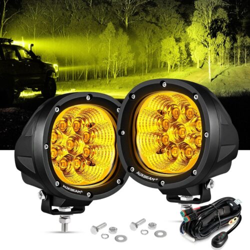 P4 Series | 4 Inch 90W 9000LM Round LED Driving Lights Flood Amber Pod Lights - 2Pcs Pod Lights / Without Covers