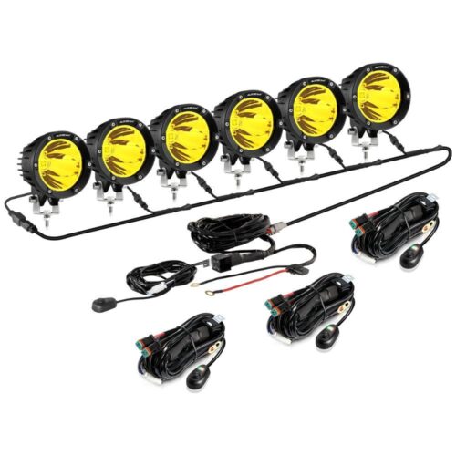 C4 Series | 4 Inch 100W Spot Round LED Pods Amber LED Driving Lights - 6Pcs Pod Lights+Additional 6-Pod Power Harness / Without Covers