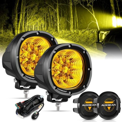 P4 Series | 4 Inch 90W 9000LM Round LED Driving Lights Flood Amber Pod Lights - 2Pcs Pod Lights / Black Covers