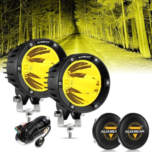 C4 Series | 4 Inch 100W Spot Round LED Pods Amber LED Driving Lights - 2Pcs Pod Lights / Black Covers