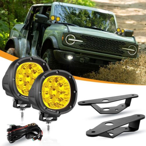 4 Inch 90W Round Yellow Spot LED Driving Lights with Dual A-Pillar Mounting Bracket For Ford Bronco 2/4 Door 2021 2022